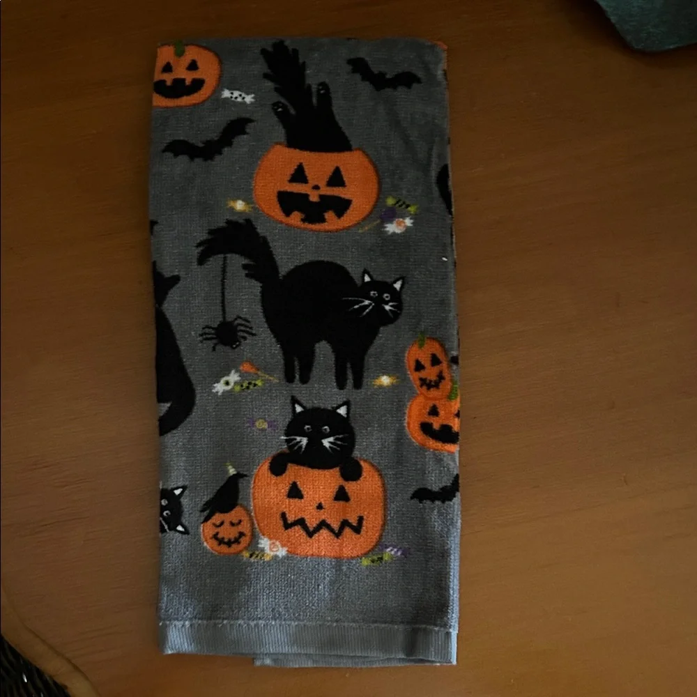 Halloween Cat and Pumpkin Kitchen Towel
